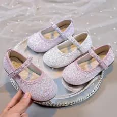 Meninas moda simples versão coreana sapatos únicos brilhante piscando diamante sola macia respirável pequenos sapatos de