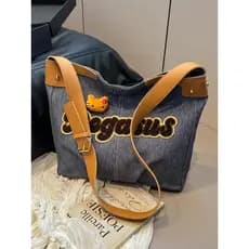 Outono inverno Retro Denim bolsa de lona feminina Super quente gatinho axilas saco grande capacidade Commuter ombro mens