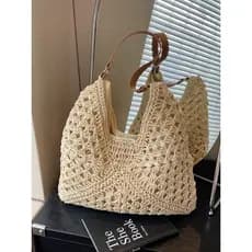 Influenciador bolsa de palha francesa feminina 2026 novo estilo sensação solta férias à beira-mar bolsa de tecido Casual