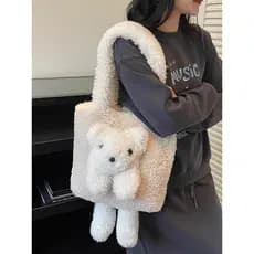 Bolsa de pelúcia fofa de alto valor feminina grande capacidade 2026 novo estilo outono inverno bolsa de ombro Casual bol