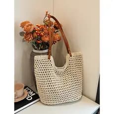Moda ins bolsa de tecido de grande capacidade feminina 2025 verão novo estilo simples bolsa de palha férias à beira-mar