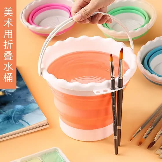 Balde dobrável para arte em Silicone, caneta de lona, balde de lavagem, suporte para lavagem, portátil, guache, pintura