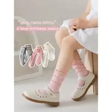 Crianças meias bonito fungo borda meninas Mid-Tube rendas pilha meias primavera verão novo estilo puro algodão KT gato m