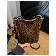 Outono inverno couro leopardo impressão saco grande capacidade Multi-compartimento balde saco simples nicho Design saco