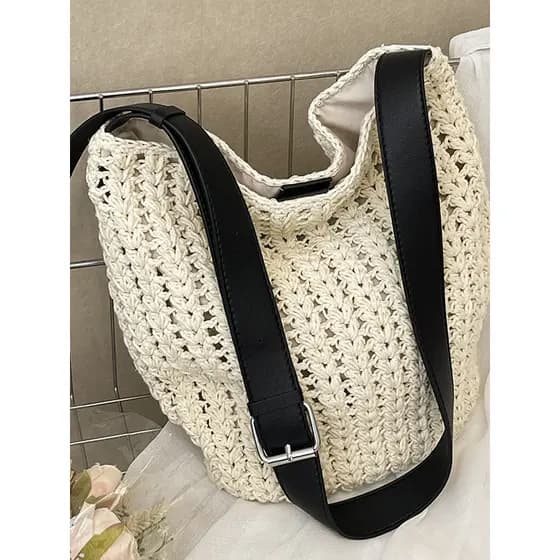 Simples estilo preguiçoso tecido saco alça de ombro ajustável saco de palha sacola feminina lazer férias ombro saco do m