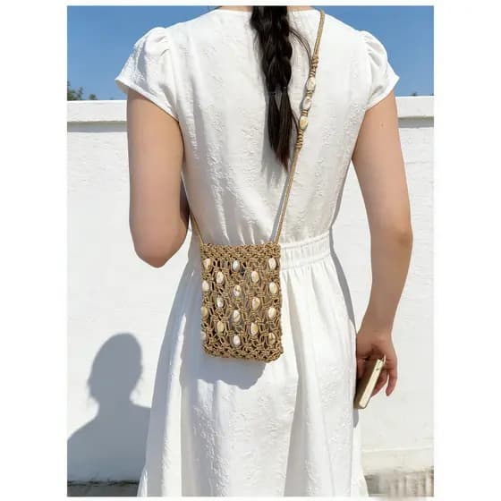 Novo estilo primavera verão tecido saco contraste cor Design saco do telefone móvel bolsa de ombro bolso líquido oco fri