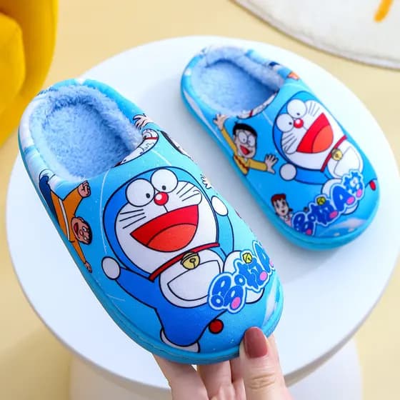 Crianças chinelos outono inverno meninos médio grande crianças Doraemon casa interior antiderrapante dos desenhos animad