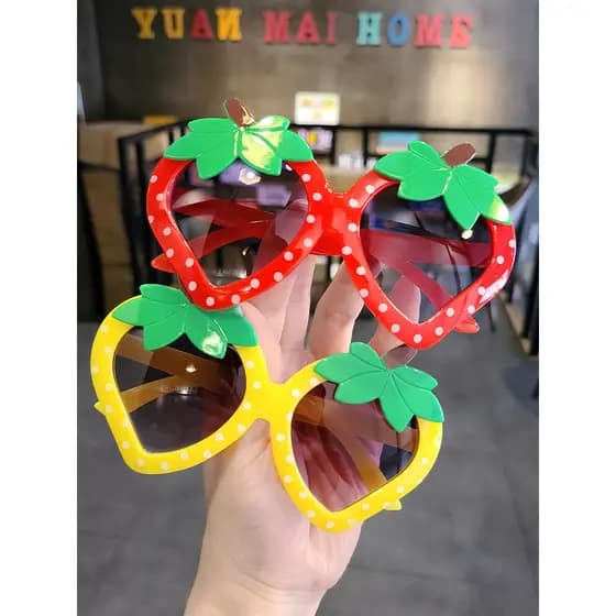 Bonito morango óculos de sol das crianças óculos de sol dos desenhos animados moda meninas Anti-ultravioleta óculos de s