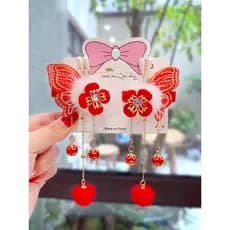 Estilo chinês borboleta vermelha hairpin crianças Hanfu cocar menina antigo traje borla bola de cabelo acessórios para o