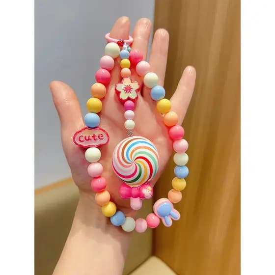 Original ins estilo corrente do telefone móvel infantil bonito caso de telefone cordão diy cor frisado câmera corrente s