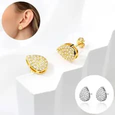 Brinco Femenino Delicado Folheado Platina Gota Zircônia Cravejada