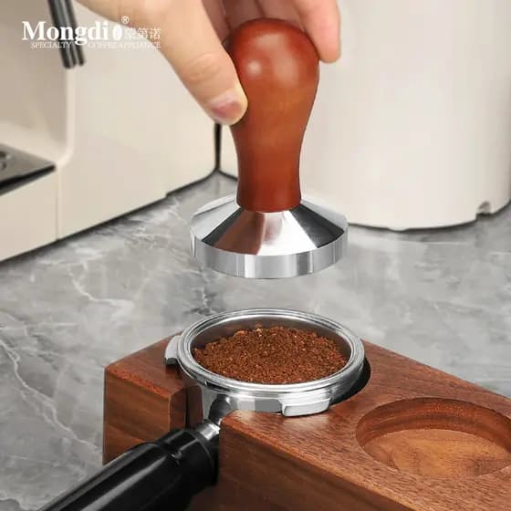 Mongdio máquina de café em pó, cabo de madeira, martelo em pó, 51mm, dispensador de pó, Base de pó, conjunto de três peç