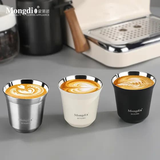 Mongdio copo de café expresso italiano 304 xícara de café de aço inoxidável dupla camada isolamento térmico copo de extr