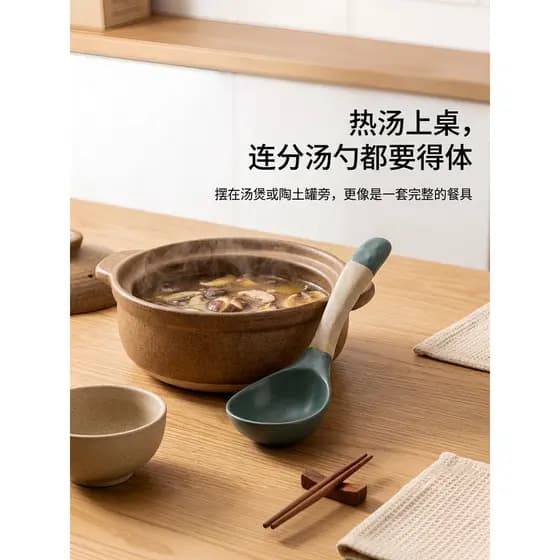 Colher de sopa grande de cerâmica estilo japonês, colher grande para sopa doméstica, cerâmica doméstica, cabo longo