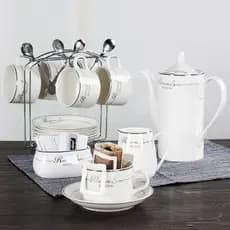 Xícara de café de cerâmica com memória marrom, conjunto europeu pequeno de luxo, pires, colher, conjunto de 15 peças, re