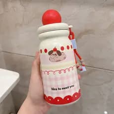 Simples estilo feminino dos desenhos animados estudante copo térmico 316 aço inoxidável grande capacidade copo de palha