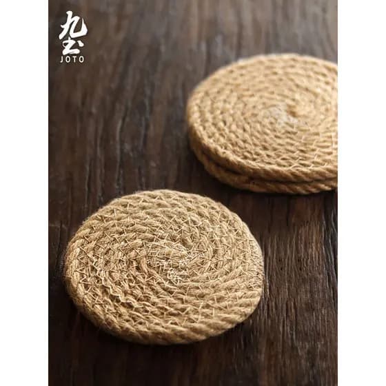 Estilo japonês artesanal corda de cânhamo coaster simples linho tecido mesa almofada isolamento pote redondo engrossado