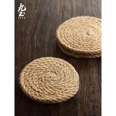 Estilo japonês artesanal corda de cânhamo coaster simples linho tecido mesa almofada isolamento pote redondo engrossado