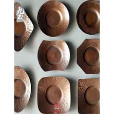 Jiutu suporte de copo de cobre artesanal, padrão de martelo de cobre, suporte de copo Kung Fu, conjunto de chá, mesa de