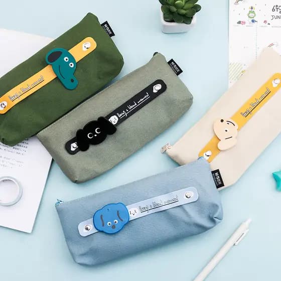 Caixa de papelaria de camada dupla de lona de grande capacidade Estojo de lápis Bolsa de lápis Série de sal simples esti