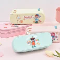 2023 Novo estilo de lona dupla camada estojo de papelaria estojo de lápis estilo japonês grande capacidade estilo corean