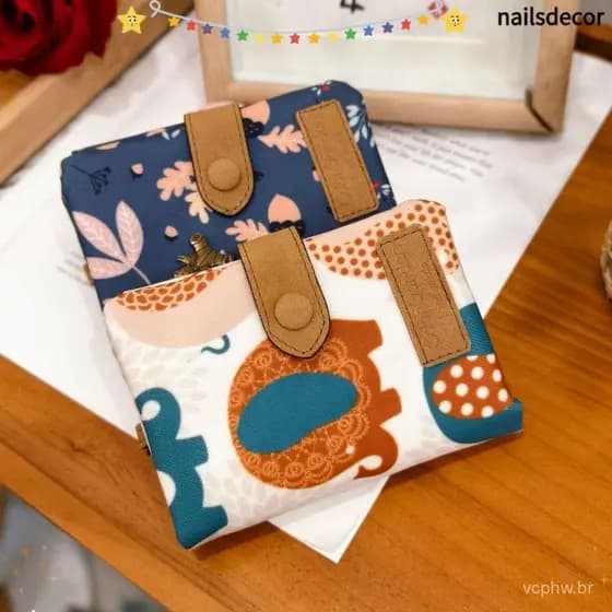 Carteira de Moeda NAILSDECOR, Carteira Curta Impressa em PU, Porta-Cartões de Couro Moderno com Fivela e Zíper,