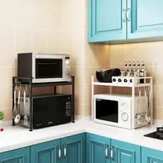 Prateleira de cozinha retrátil, rack de micro-ondas, forno, chão, doméstico, duas camadas, panela de arroz, rack de arma