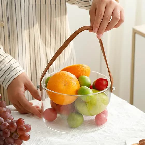 Influenciador Cesta de frutas de vidro Prato de frutas Casa Sala de estar Mesa de centro Lavatório Cesta de drenagem Bal