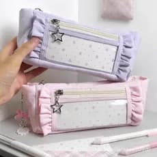 Estojo Minimalista De Grande Capacidade Com Zíper Estrela , Bolsa Multifuncional Para Armazenamento De Papelaria Estudan