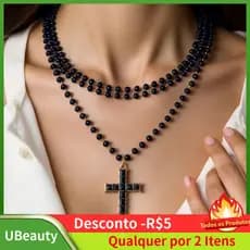 Colar gótico preto para mulheres, colar de contas pretas para Halloween, Natal, presente para mulheres