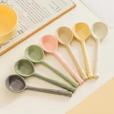 Colher de cerâmica doméstica para beber sopa, colher longa, cor doce, alto valor, colher de arroz fofa, grés, estilo ins