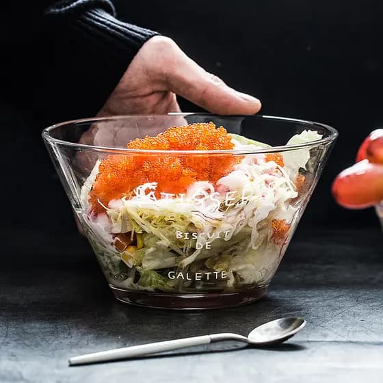 Tigela de salada de frutas tigela de vidro do agregado familiar transparente engrossado resistente ao calor tigela de co