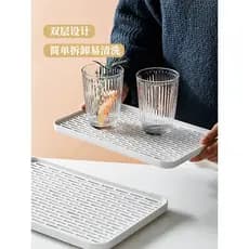 Bandeja de plástico com dreno duplo estilo japonês, bandeja para copos de água para sala de estar, mesa de café, chá, ba