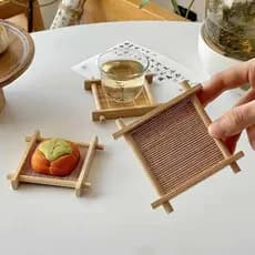 Novo estilo chinês ao redor do forno chá de gelo quadrado bambu feito Tic Tac Toe Holder Xícara de chá Porta-copos Tapet