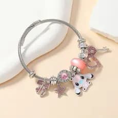[Pronta Entrega] Pulseira Disney Silver Stitch Bracelete de P Prata 925 para Crianças e Mulheres Acessórios de Pingente