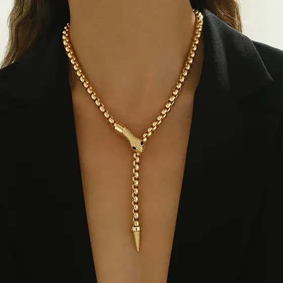 Colar de cobra dourado em formato de Y, corrente para suéter, corrente para clavícula, design exagerado, novidades de An
