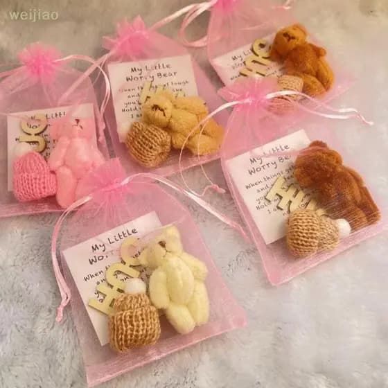 [WEI] 1 Conjunto Mini Boneca De Urso De Pelúcia Positivo Com Chapéu De Malha Poeta Abraço Brinquedo Bolsa Fita Rosa De N
