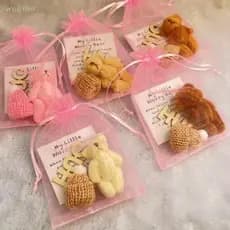 [WEI] 1 Conjunto Mini Boneca De Urso De Pelúcia Positivo Com Chapéu De Malha Poeta Abraço Brinquedo Bolsa Fita Rosa De N