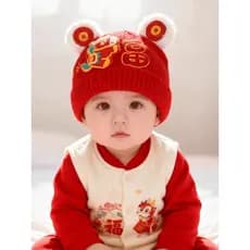 Chapéu de bebê outono inverno bebê malha quente chapéu de lã vermelho um ano de idade festivo ano novo infantil grosso