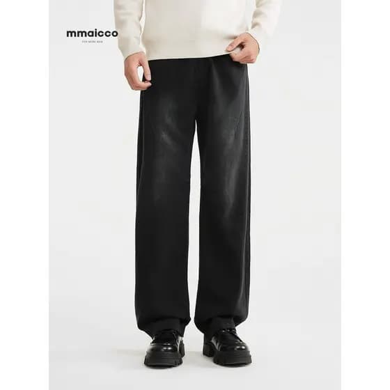 Momaike Calça Jeans masculina Tencel reta 2025 inverno novo estilo calça Machete solta calça masculina