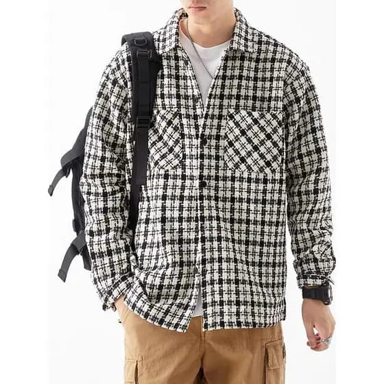 Camisa xadrez masculina estilo Yuppie italiano solta lavada Casual Retro camisa de manga comprida jaqueta não-ferro anti