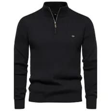 Anti-Pilling penteado puro algodão meio zíper gola alta camisola masculina negócios Casual masculino