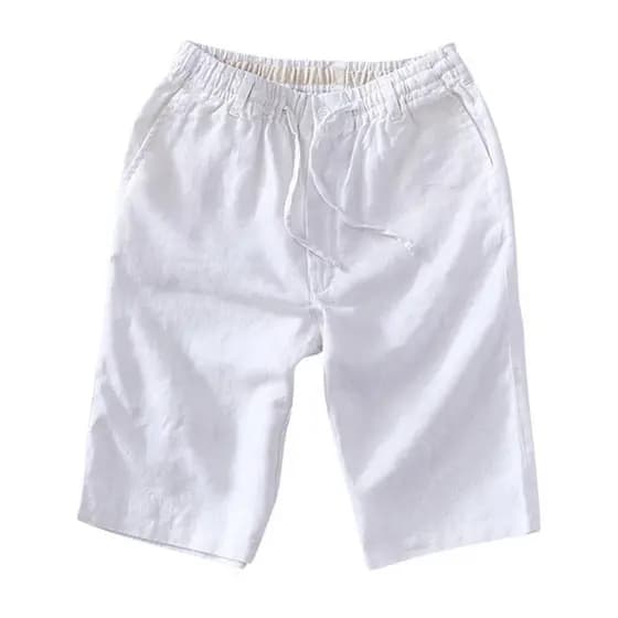 Cintura elástica casual branco linho calças cortadas calças de praia dos homens Shorts de linho calças de 5 pontos algod