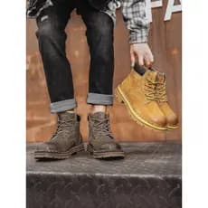 Sanzan Martin botas masculinas de couro genuíno botas de cano médio botas de couro masculinas britânicas de sola grossa