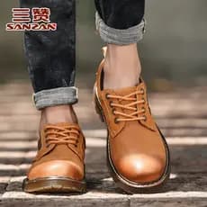 Sanzan sapatos masculinos 2026 novo estilo camada superior de couro grande dedo do pé sapatos de couro macacão Retro mas