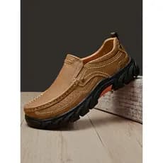 Sanzan masculino toe camada de couro Casual sapatos de couro genuíno masculino sola grossa deslizamento ao ar livre anti