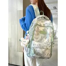 Mochila feminina impressa Tie-Dye urso mochila simples all-Match Multi-bolso grande capacidade simples all-Ma