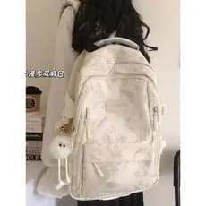 Mochila escolar de grande capacidade, Design de nicho, urso impresso, estudantes do ensino médio, estudantes universitár