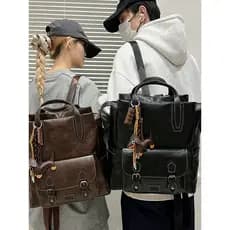 High-End couro Commuter mochila das mulheres dos homens de grande capacidade estudantes universitários classe saco de es