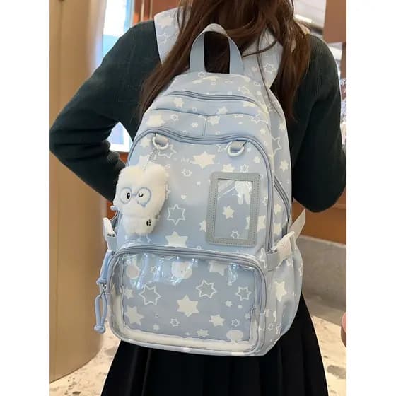 Mochila escolar para meninas, estudantes do ensino fundamental, grande capacidade, azul, feminina, transparente, bolsa p